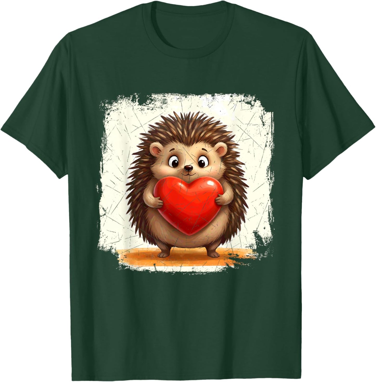 Hedgehog Chubby Holding a Heart Valentines Day T-Shirt - T-Shirt | Forest