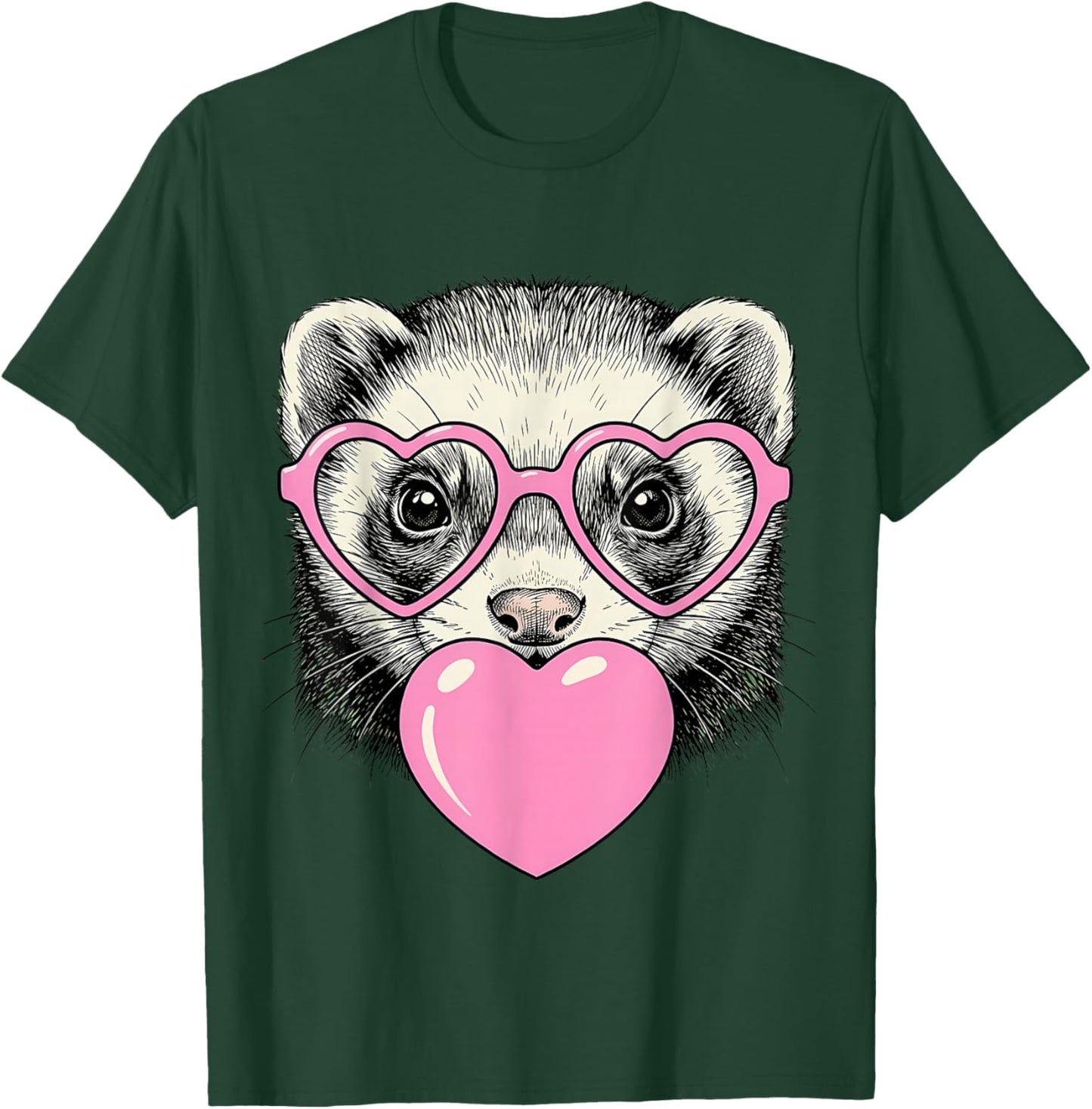 Cute Ferret Blowing Pink Valentine Heart Bubble Gum T-Shirt - T-Shirt | Forest