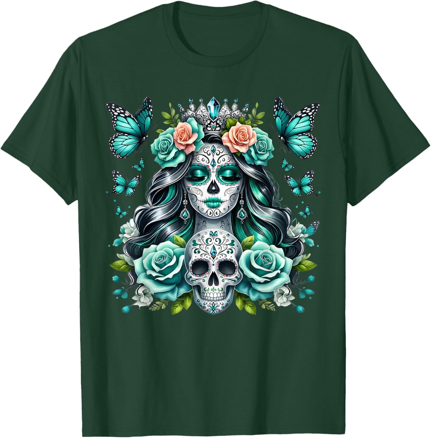 De Los Muertos La Catrina Day of The Dead Floral Sugar Skull T-Shirt - T-Shirt | Forest