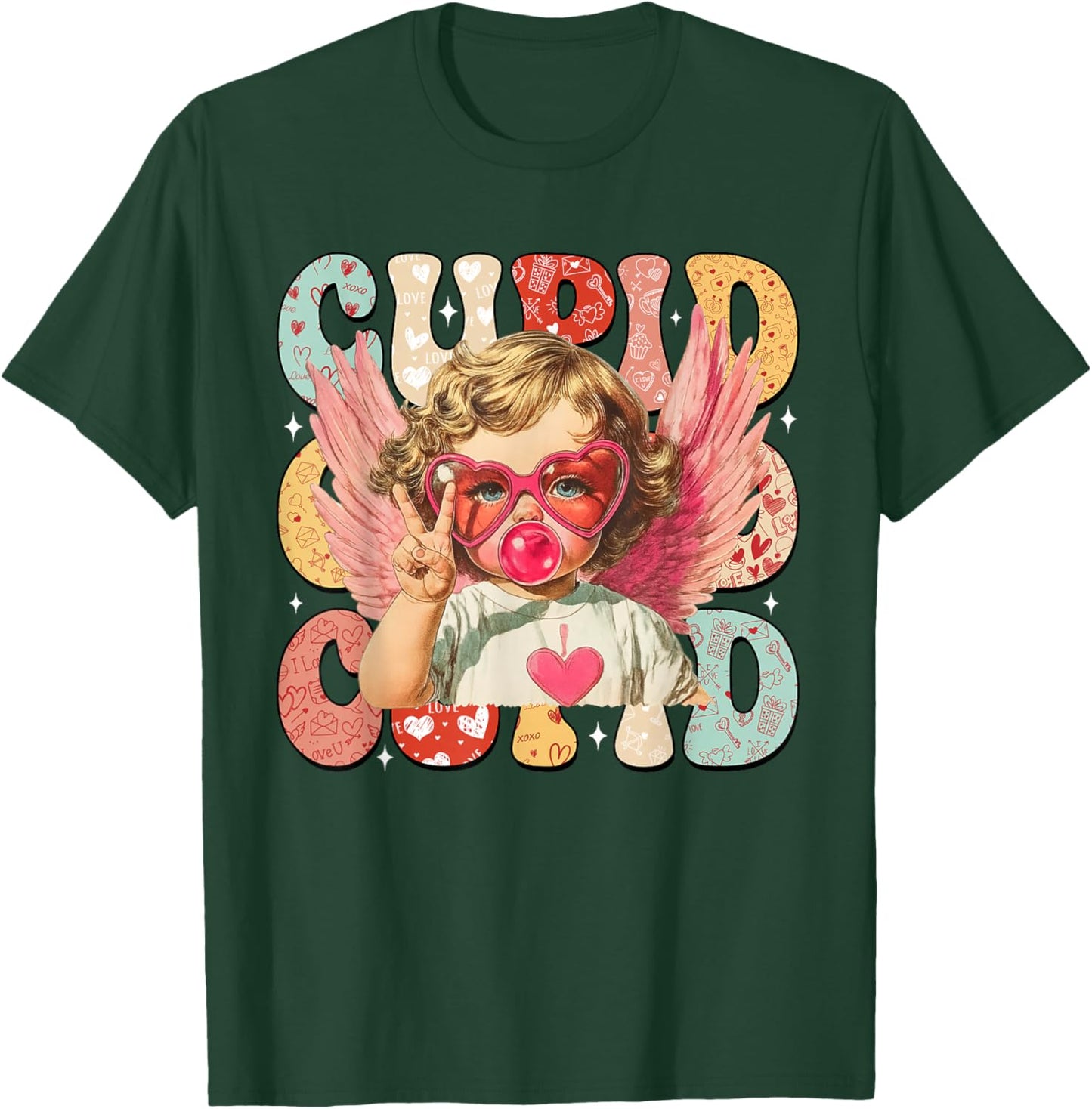 Vintage Cupid Blowing Bubble Gum Heart Sunglasses Valentines T-Shirt - T-Shirt | Forest