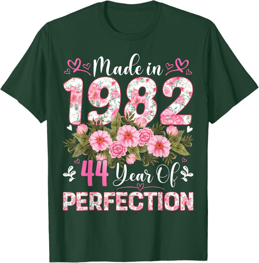 44 Year Old Made in 1982 Floral 44th Birthday Women T-Shirt - T-Shirt | Forest