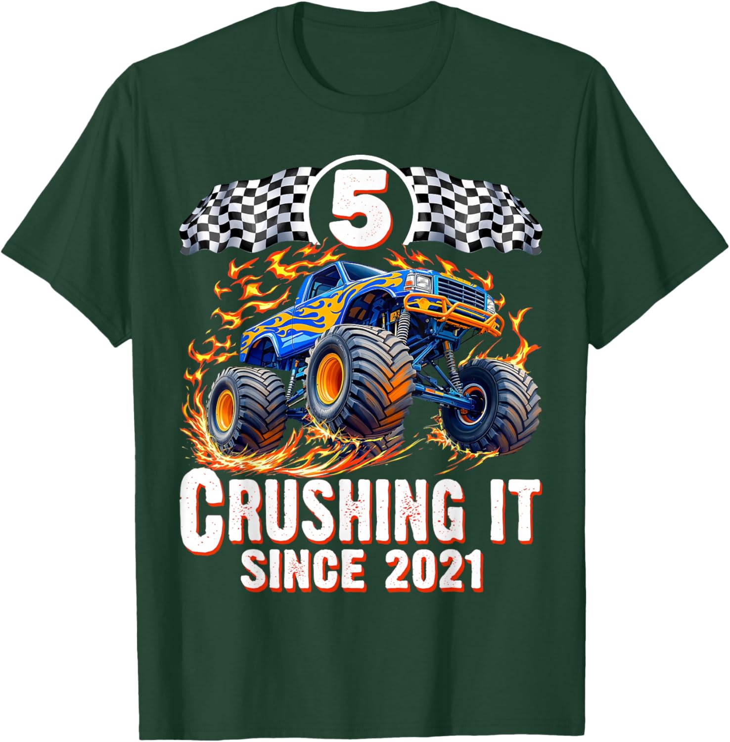 Birthday Monster Truck 5 Year Old Boys 5th Party Born 2021 T-Shirt - T-Shirt | Forest