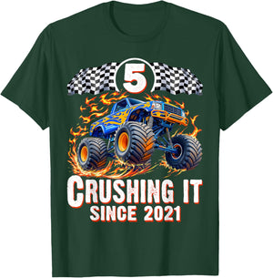 Birthday Monster Truck 5 Year Old Boys 5th Party Born 2021 T-Shirt - T-Shirt | Forest