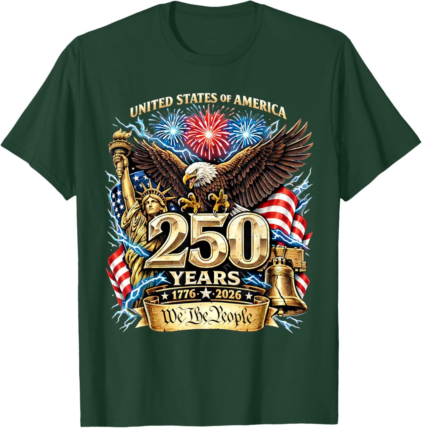Vintage We The People 250 Years Freedom 1776-2026 Men Women T-Shirt - T-Shirt | Forest