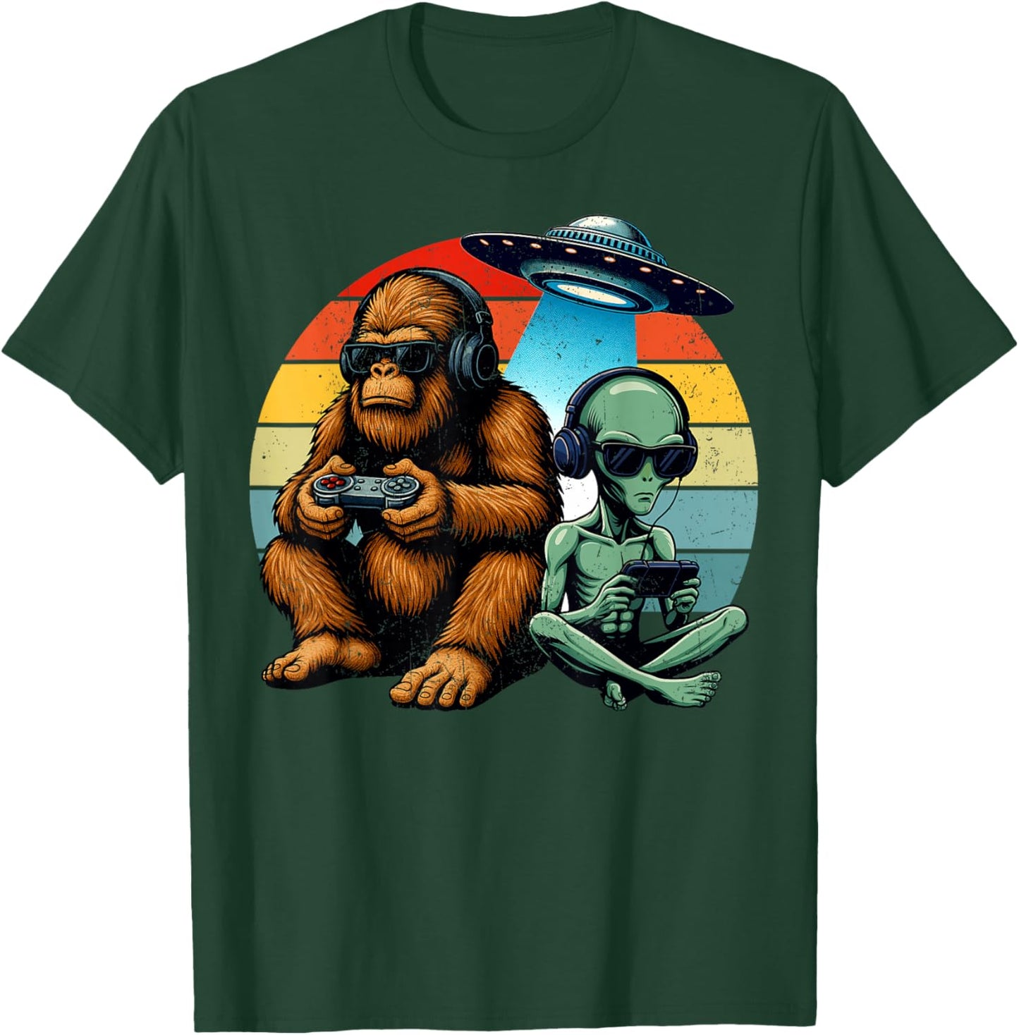 Funny Bigfoot Alien Gaming Game Retro Men Boy Kid T-Shirt - T-Shirt | Forest