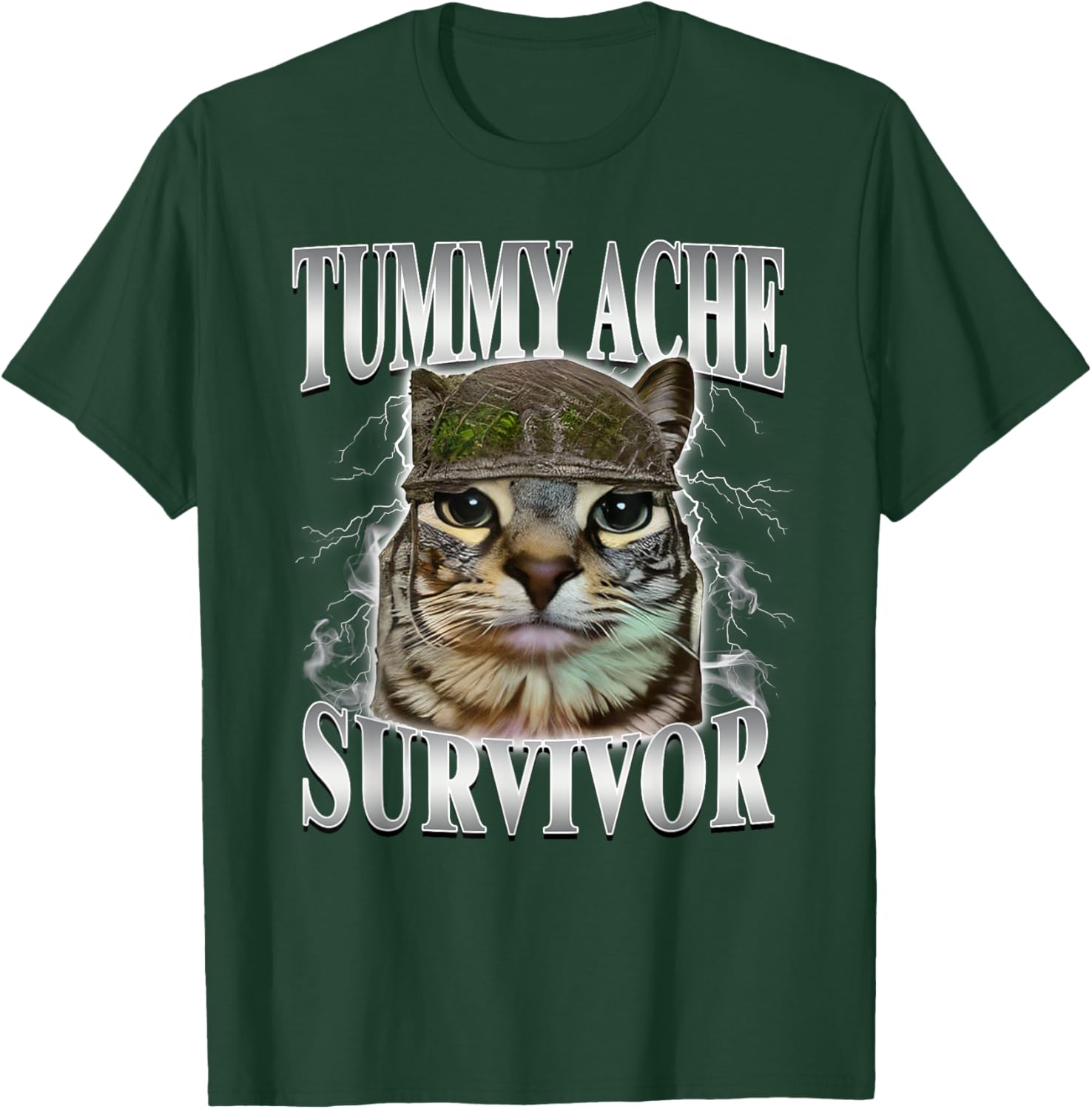 Tummy Ache Survivor Funny Cat Meme T-Shirt - T-Shirt | Forest