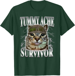 Tummy Ache Survivor Funny Cat Meme T-Shirt - T-Shirt | Forest