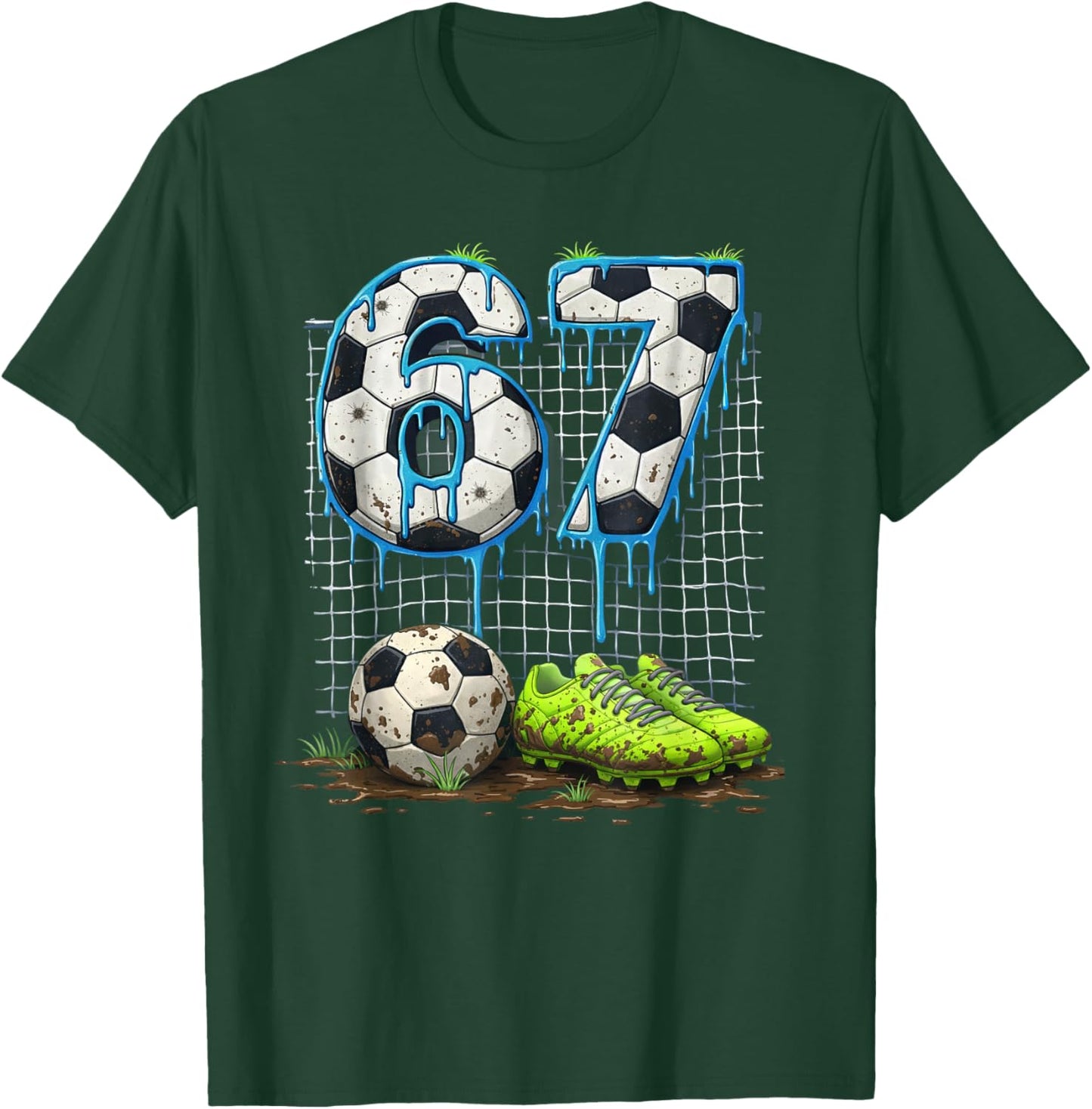 Soccer 67 Six Seven Funny Gen Alpha Meme Drip T-Shirt - T-Shirt | Forest