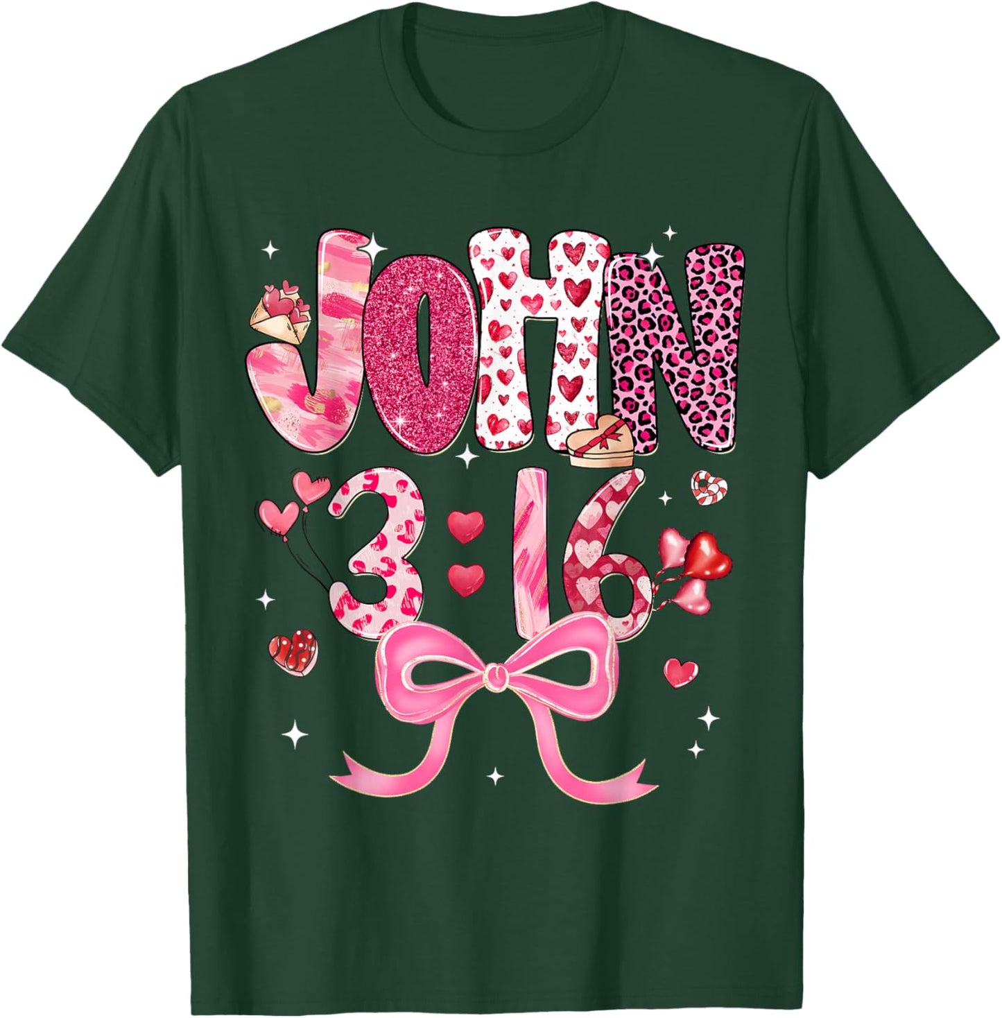 Valentine John 3:16 Coquette Bow Christian Girl Women Kid T-Shirt - T-Shirt | Forest