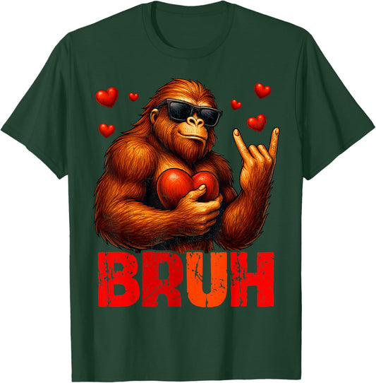Bruh Funny Bigfoot Sasquatch Rock On Valentine Men Boy T-Shirt - T-Shirt | Forest