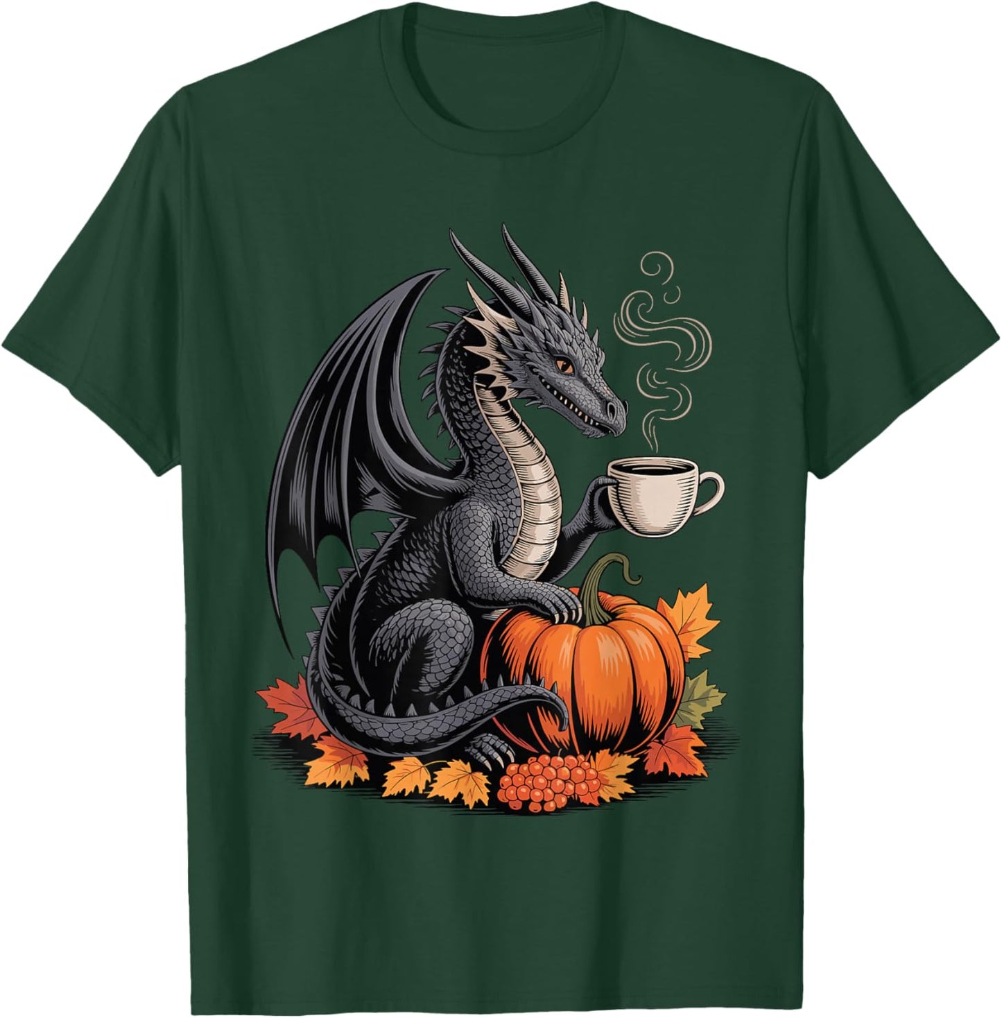 Dragon Pumpkin Spice Coffee Fancy Fall Halloween Fantasy T-Shirt - T-Shirt | Forest