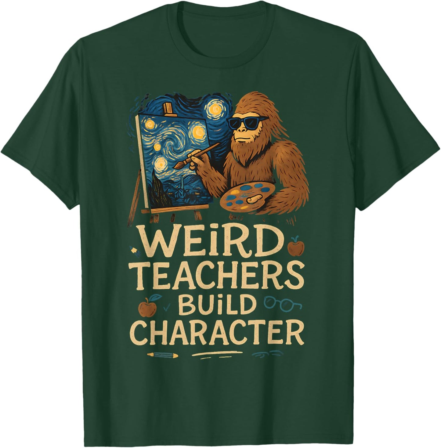 Weird Teachers Build Character Funny Van Bigfoot Art T-Shirt - T-Shirt | Forest