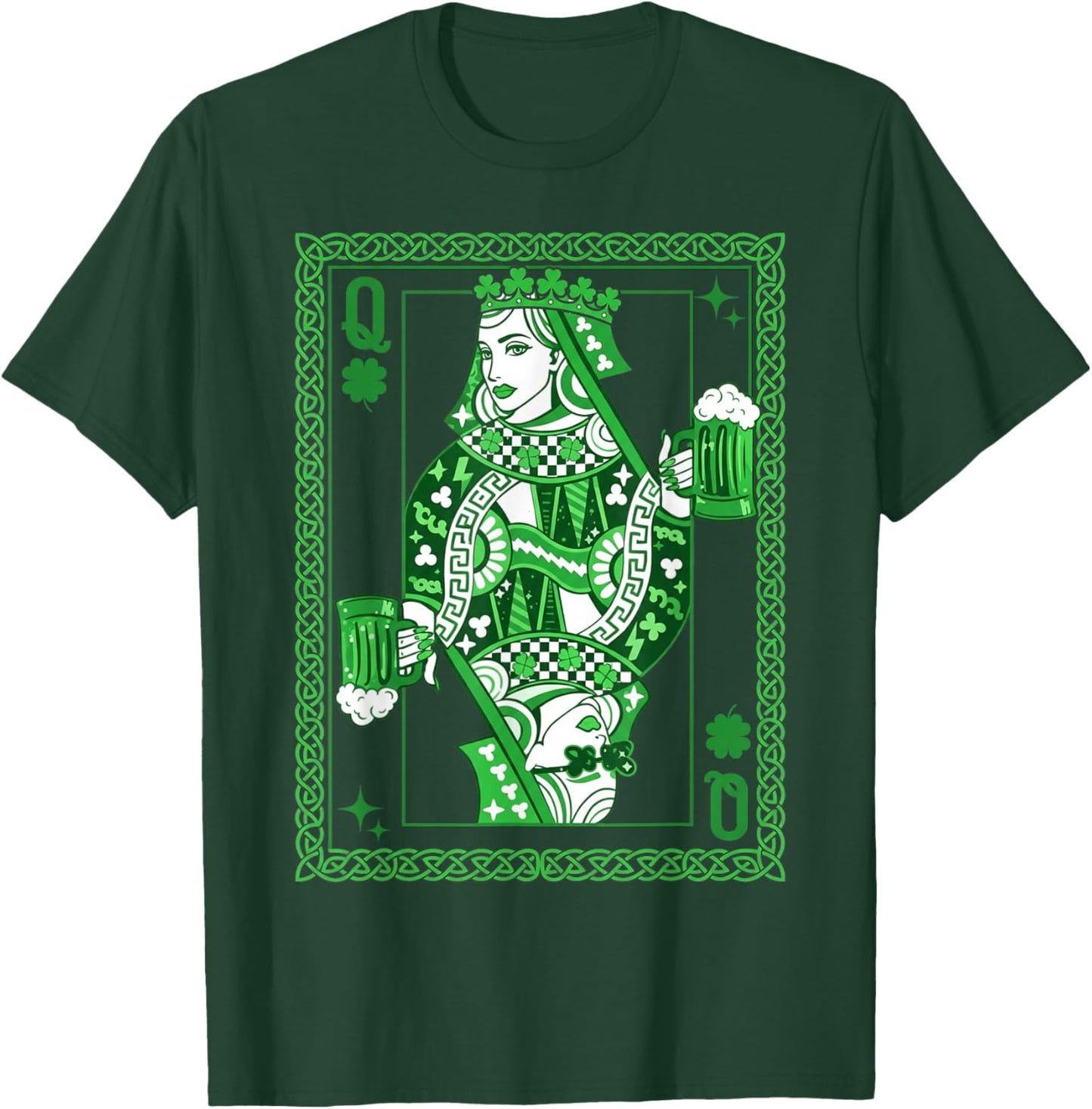 St Patrick’s Day Shamrock Queen Card Irish Beer Playing Card T-Shirt - T-Shirt | Forest