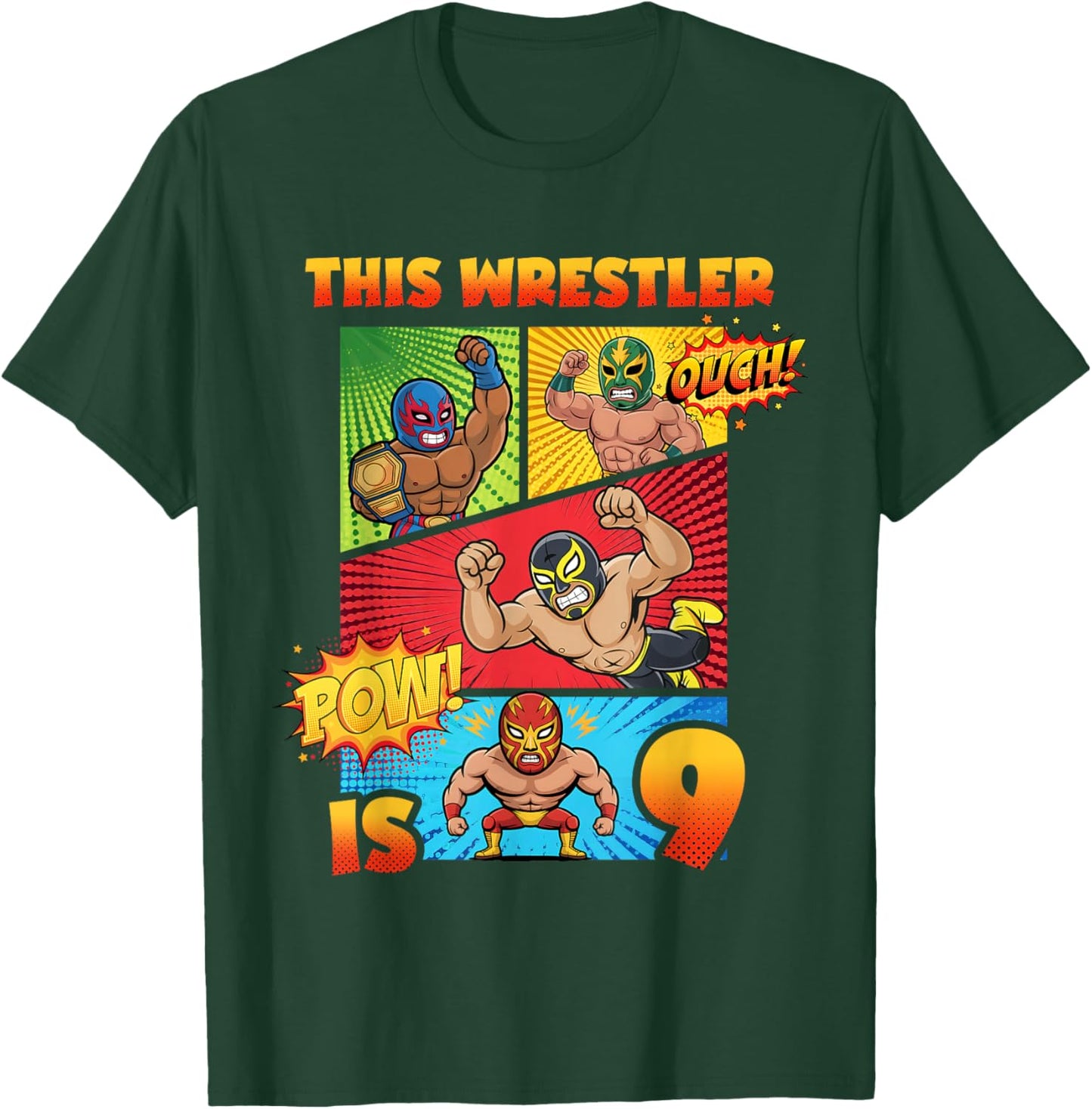 Wrestling 9th Birthday This Wrestler is 9 Cute Comic Book T-Shirt - T-Shirt | Forest