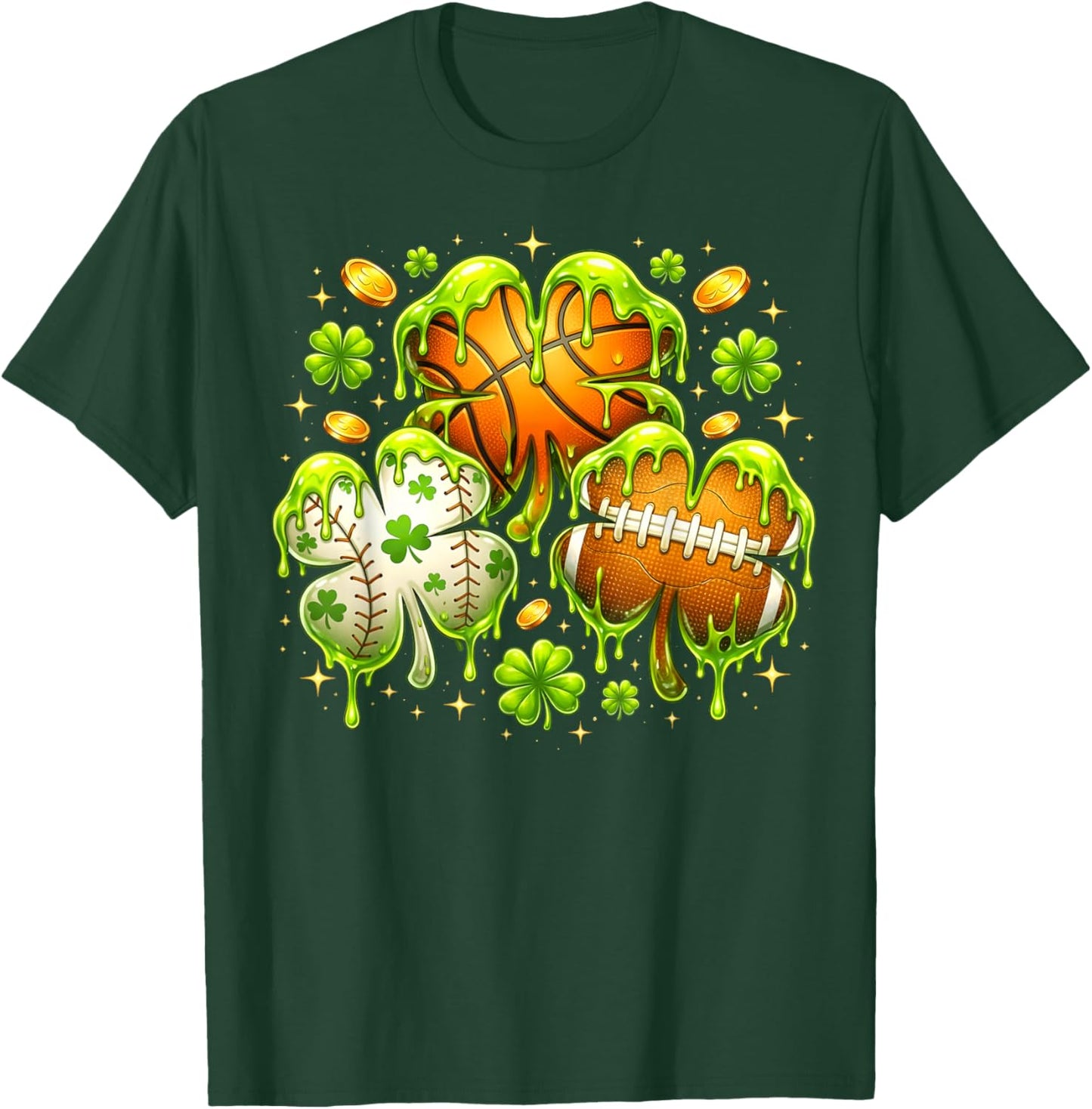 Shamrock Basketball Baseball Drip St Patrick's Day Boys Men T-Shirt - T-Shirt | Forest