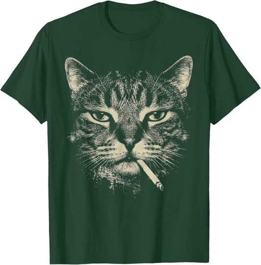 Funny Tabby Cat Smoking Cigarette Meme Vintage 90s Grunge T-Shirt - T-Shirt | Forest