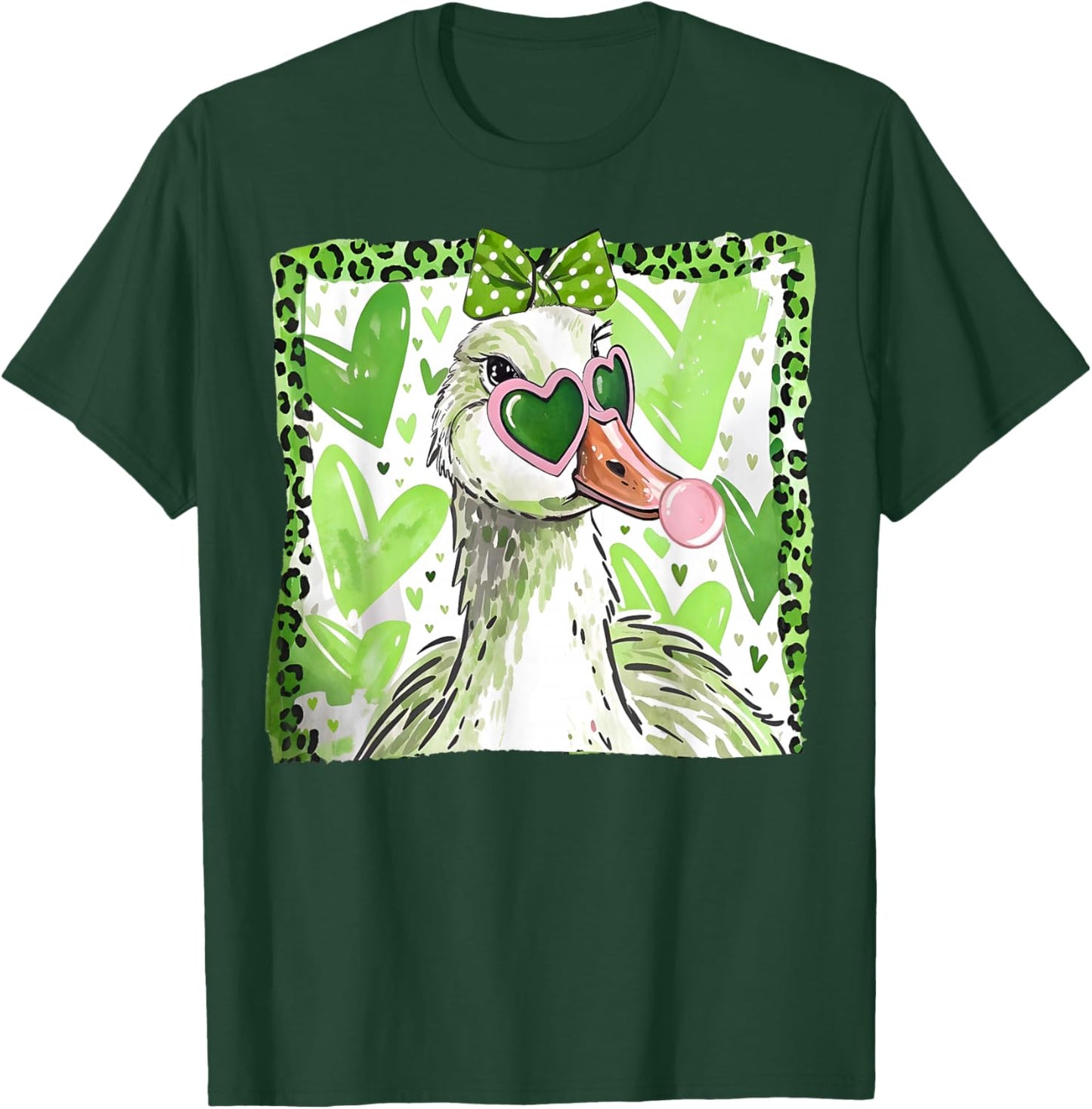 St Patrick’s Day Lucky Goose Bubble Gum Leopard Shamrock T-Shirt - T-Shirt | Forest