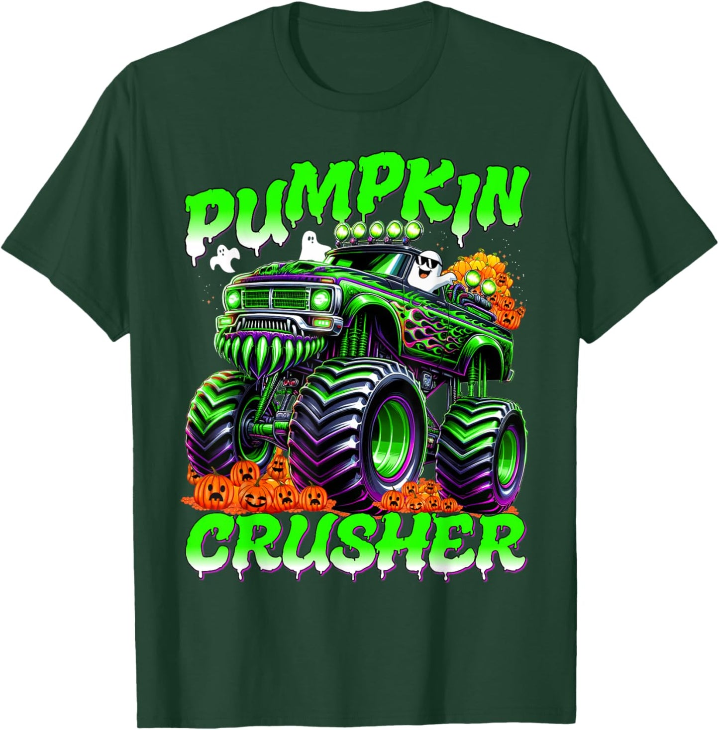Pumpkin Crusher Monster Truck Ghosts Halloween for Boys T-Shirt - T-Shirt | Forest