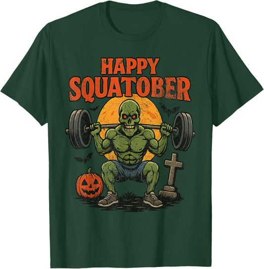 Happy Squatober Leg Day Challenge Vintage Halloween Zombie T-Shirt - T-Shirt | Forest