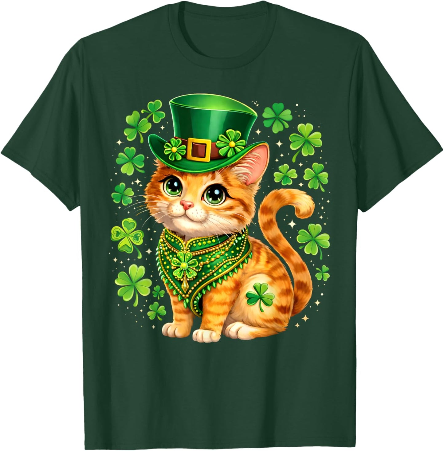St Patricks Day Cat Leprechaun Hat Shamrock Saint Pattys Day T-Shirt - T-Shirt | Forest
