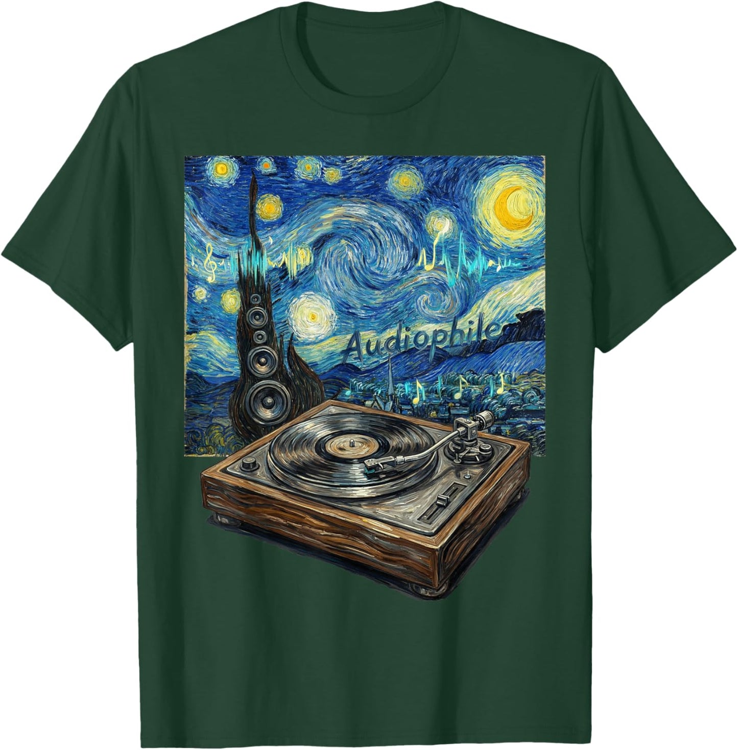 Audiophile Turntable Vinyl Van Gogh Art Gifts T-Shirt - T-Shirt | Forest