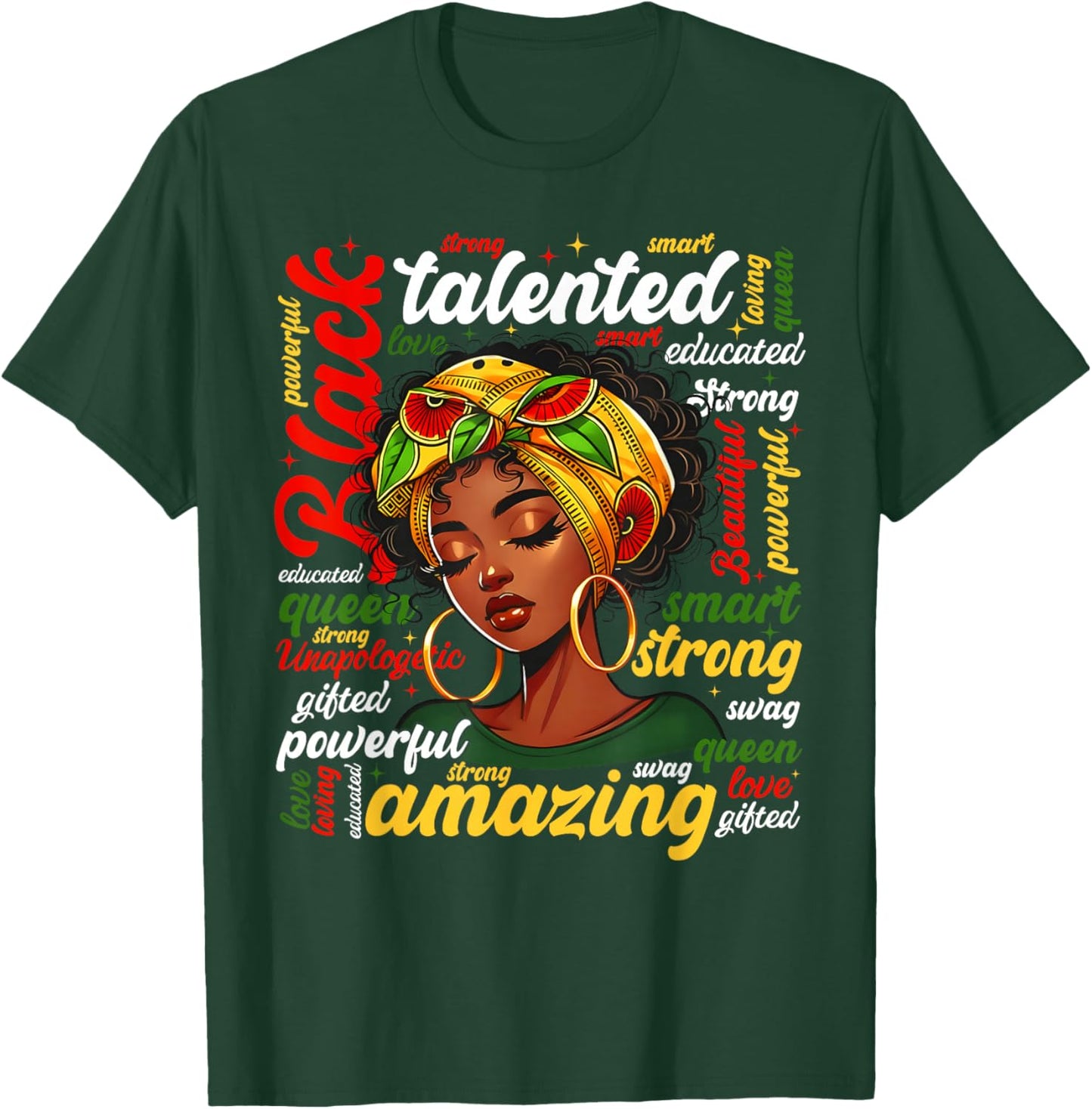 Black Queen Lady African American Melanin Girl Women Kid T-Shirt - T-Shirt | Forest