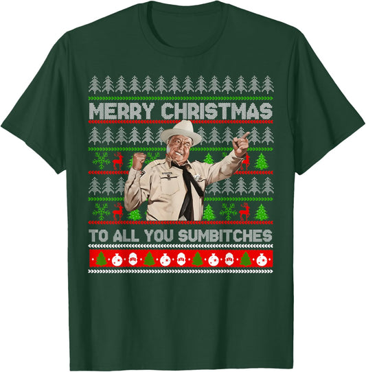 Merry Christmas to All You Sumbitches Ugly Sweater Retro T-Shirt - T-Shirt | Forest