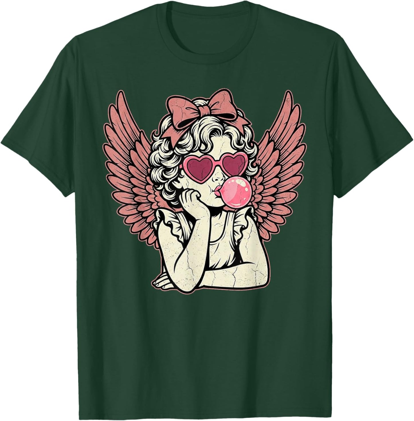 Retro Cupid Valentine Day Cute Vintage Cupid Blowing Bubble T-Shirt - T-Shirt | Forest