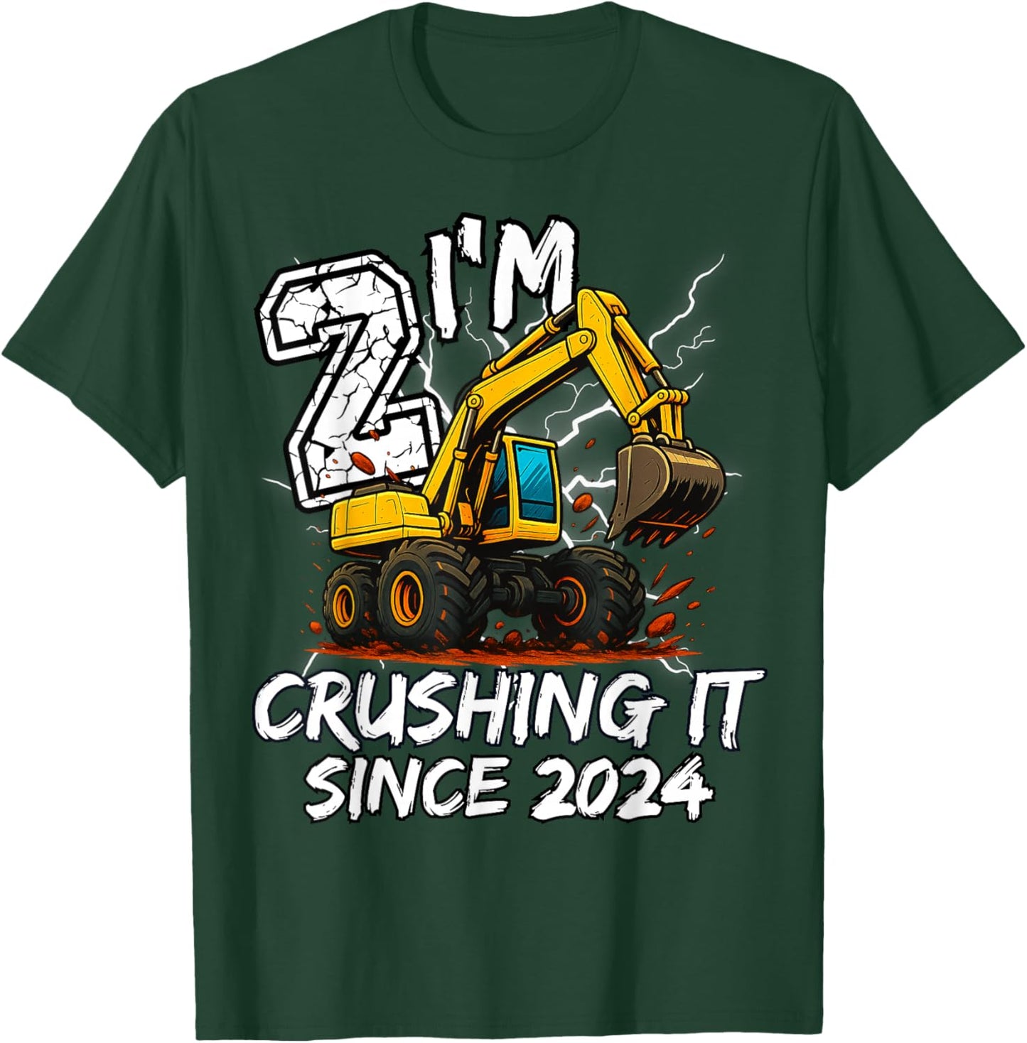 Birthday Excavator Truck 2 Year Old Boys 2nd Party Born 2024 T-Shirt - T-Shirt | Forest