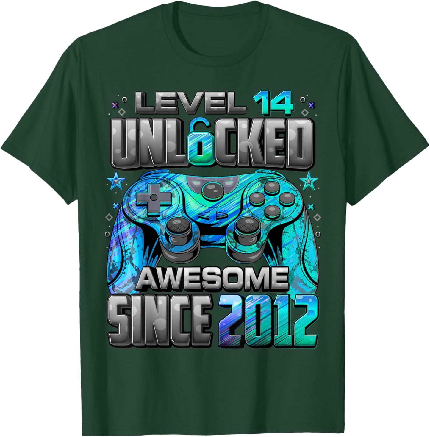 Level 14 Unlocked Awesome Since 2012 14th Birthday Gaming T-Shirt - T-Shirt | Forest
