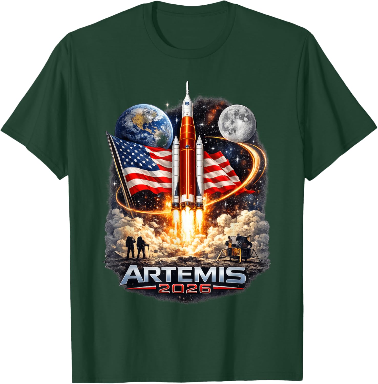 Artemis II Rocket Space Launch Back to The Moon Mission 2026 T-Shirt - T-Shirt | Forest