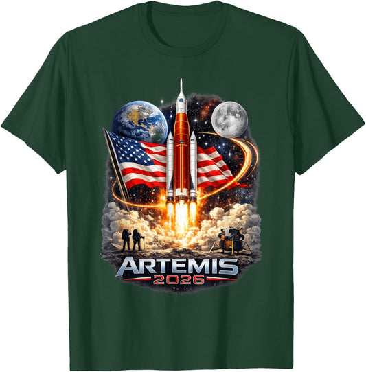 Artemis II Rocket Space Launch Back to The Moon Mission 2026 T-Shirt - T-Shirt | Forest