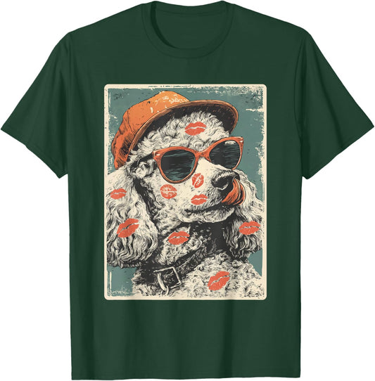 Cute Poodle Dog with Sunglasses Kisses Valentine's Day T-Shirt - T-Shirt | Forest