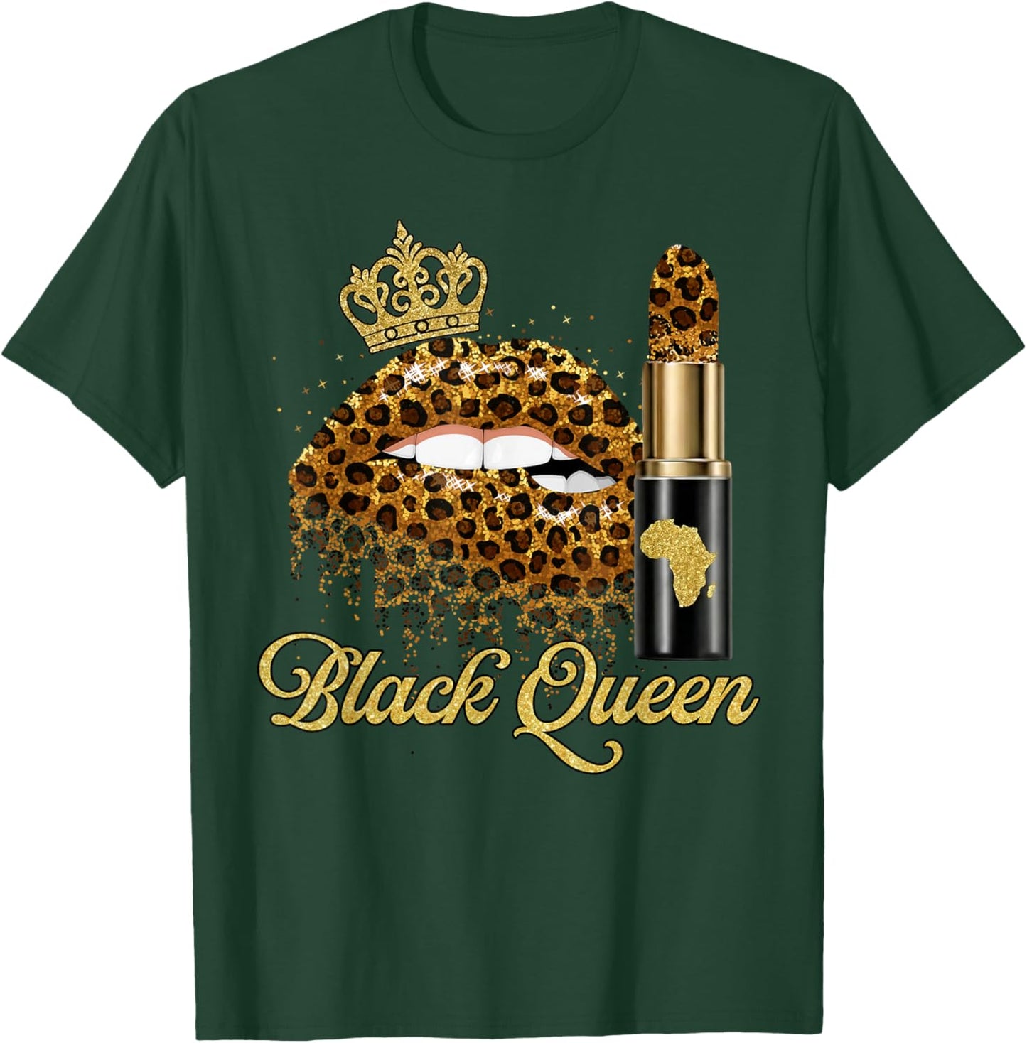 Black Queen Lips Crown Lipsticks Leopard Black History Month T-Shirt - T-Shirt | Forest