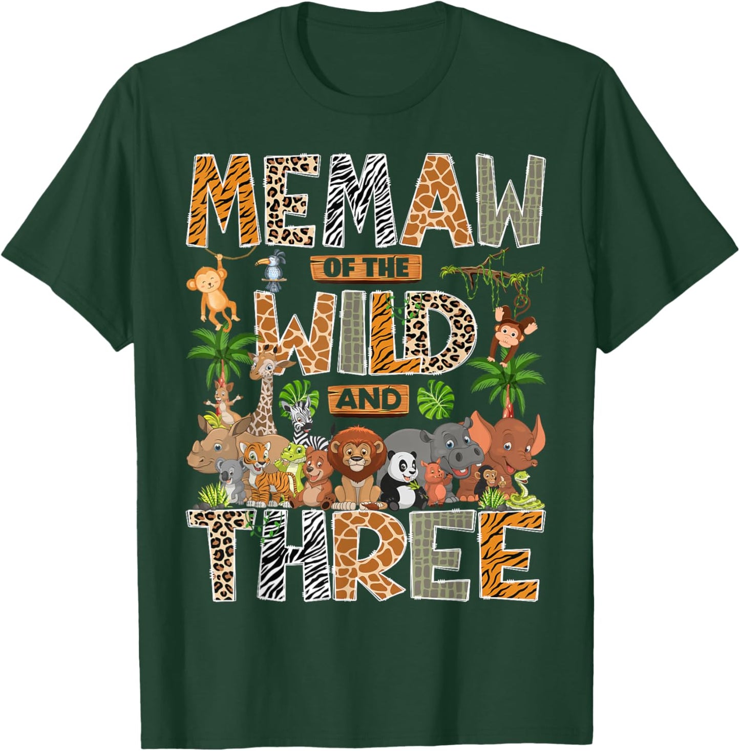 Memaw of The Wild & Three 3rd Birthday Boy Safari Jungle T-Shirt - T-Shirt | Forest