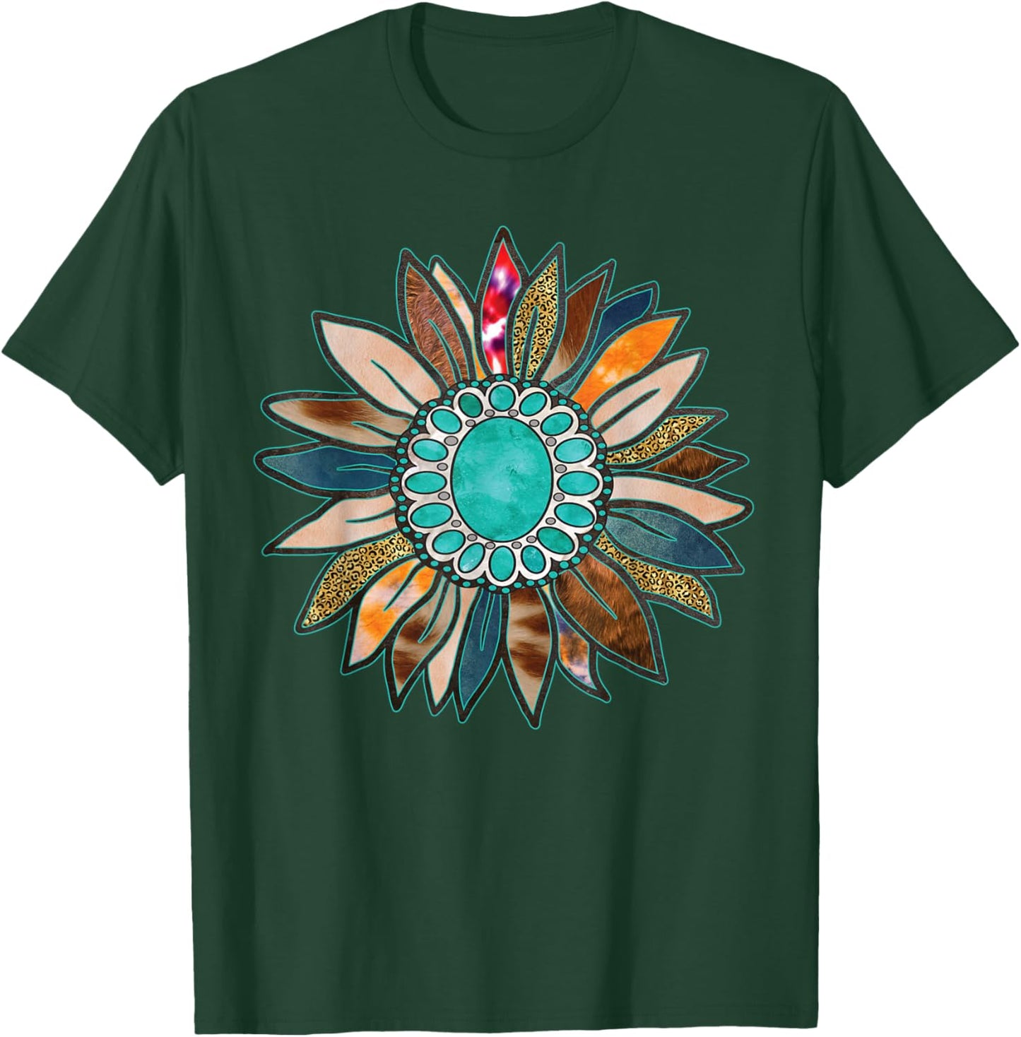 Western Boho Sunflower Turquoise Rustic Cowgirl Floral Art T-Shirt - T-Shirt | Forest