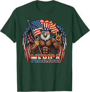 Bald Eagle Merica Rock American Flag Patriotic 4th of July T-Shirt - T-Shirt | Forest