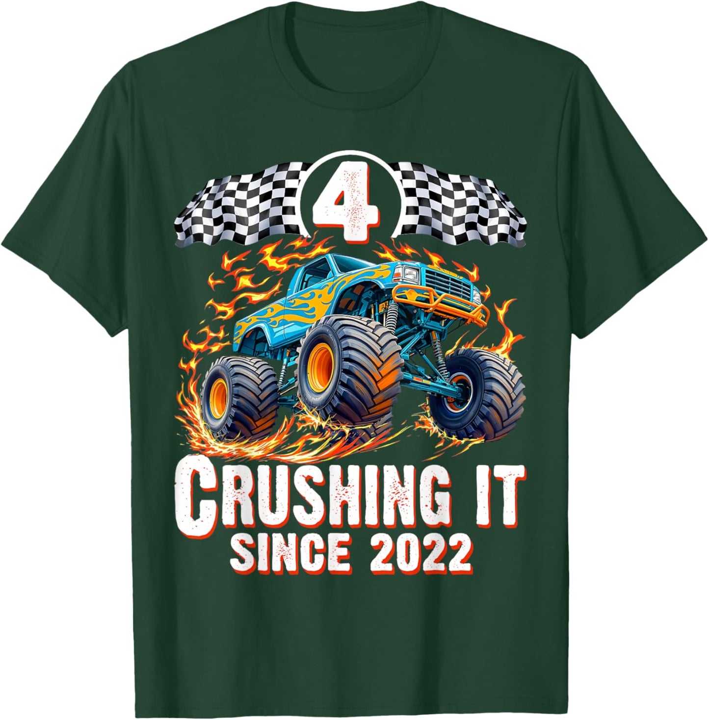 Birthday Monster Truck 4 Year Old Boys 4th Party Born 2022 T-Shirt - T-Shirt | Forest