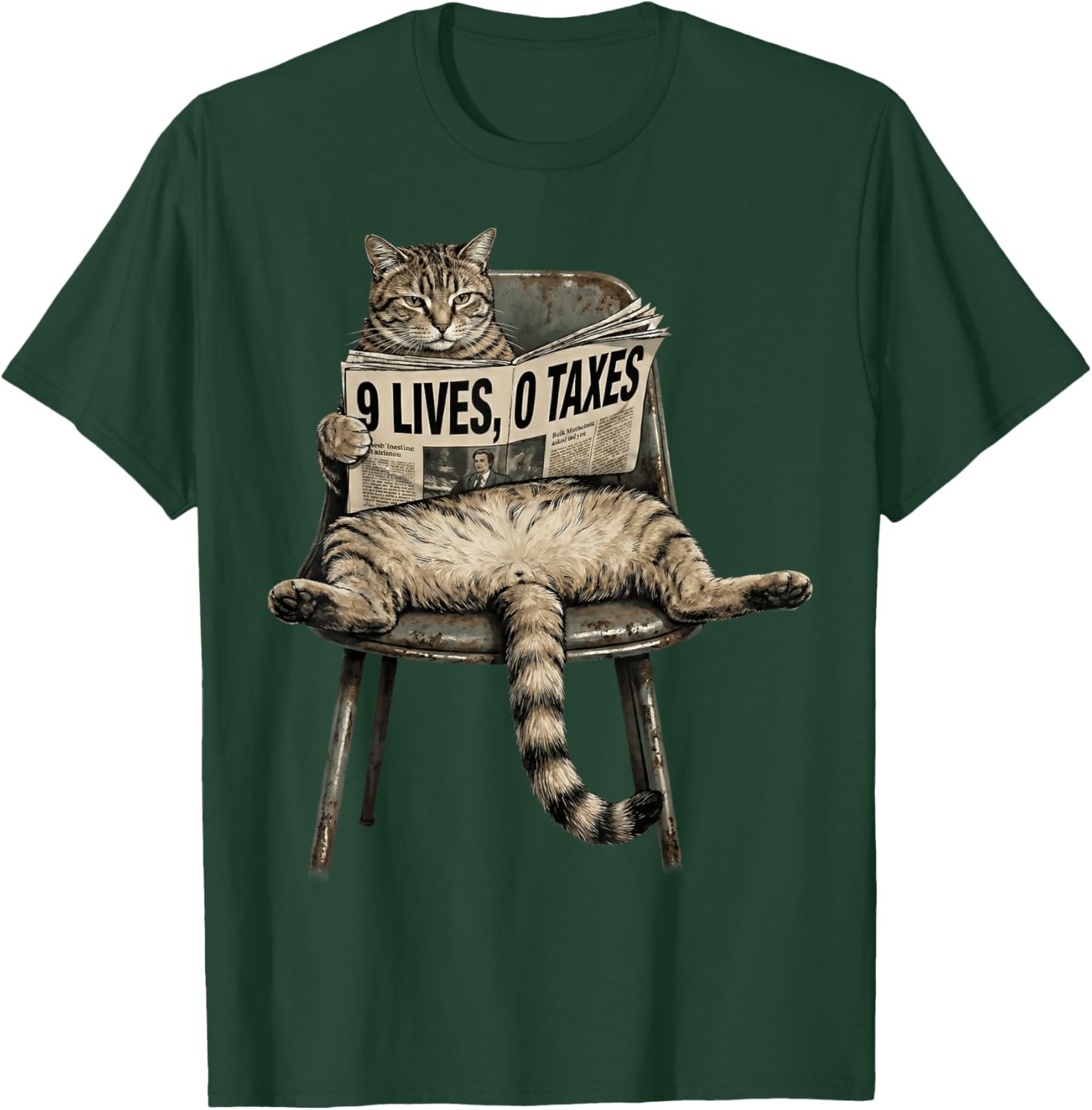 Funny Cat 9 Lives 0 Taxes Humor Lazy Kitty Meme T-Shirt - T-Shirt | Forest