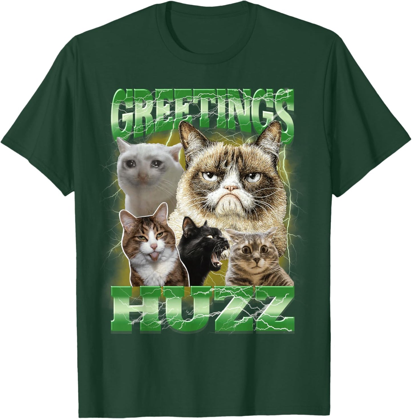 Greetings Huzz Bootleg Cringe CAT Meme Weird Stupid Cats T-Shirt - T-Shirt | Forest
