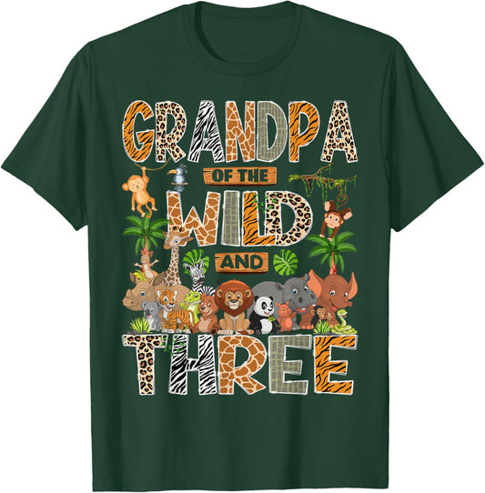 Grandpa of The Wild & Three 3rd Birthday Boy Safari Jungle T-Shirt - T-Shirt | Forest