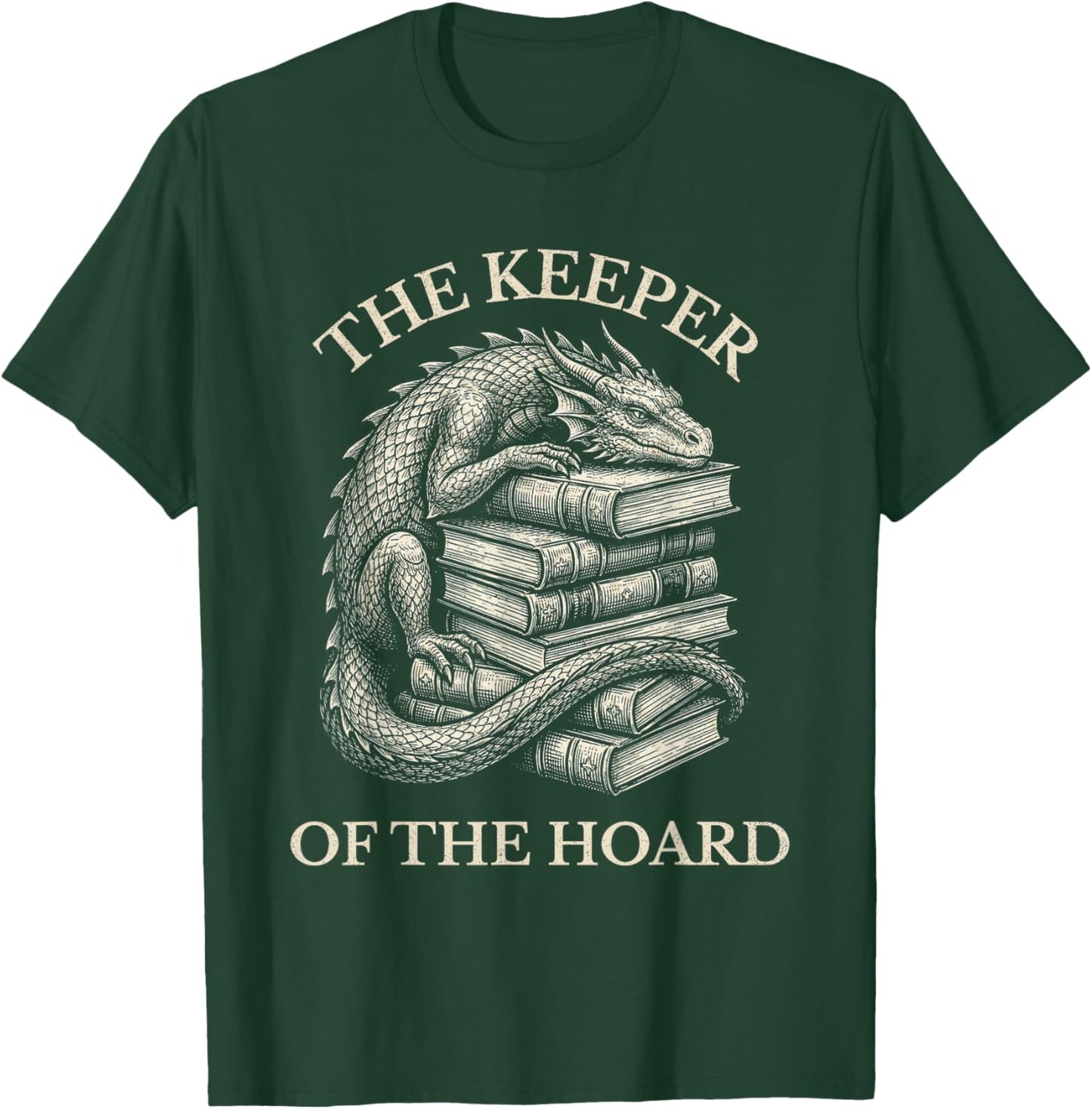Vintage Dragons & Books Dark Academia Funny Librarian Gift T-Shirt - T-Shirt | Forest