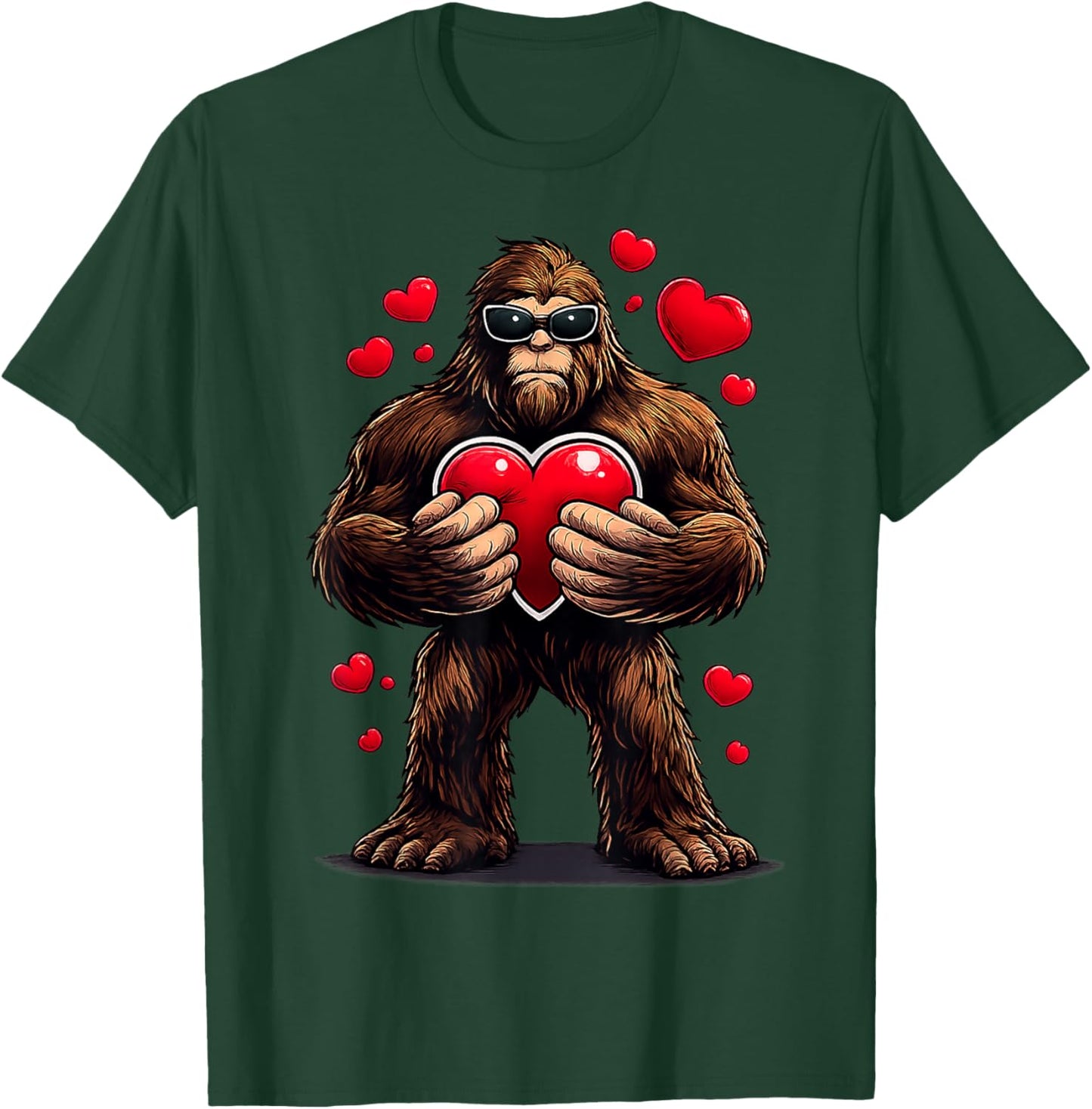 Cool Bigfoot Holding Heart Funny Valentine Gifts Men Women T-Shirt - T-Shirt | Forest