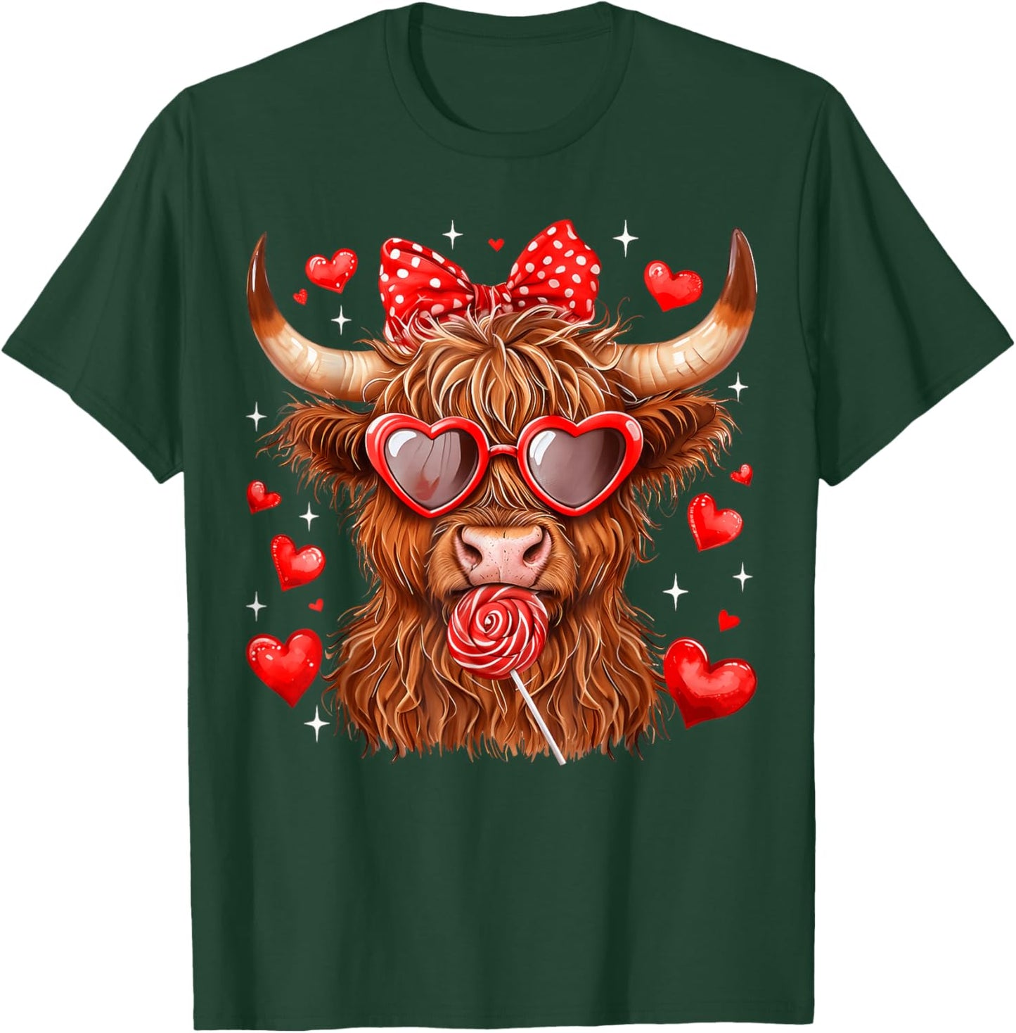 Highland Cow Heifer Western Valentine T-Shirt - T-Shirt | Forest