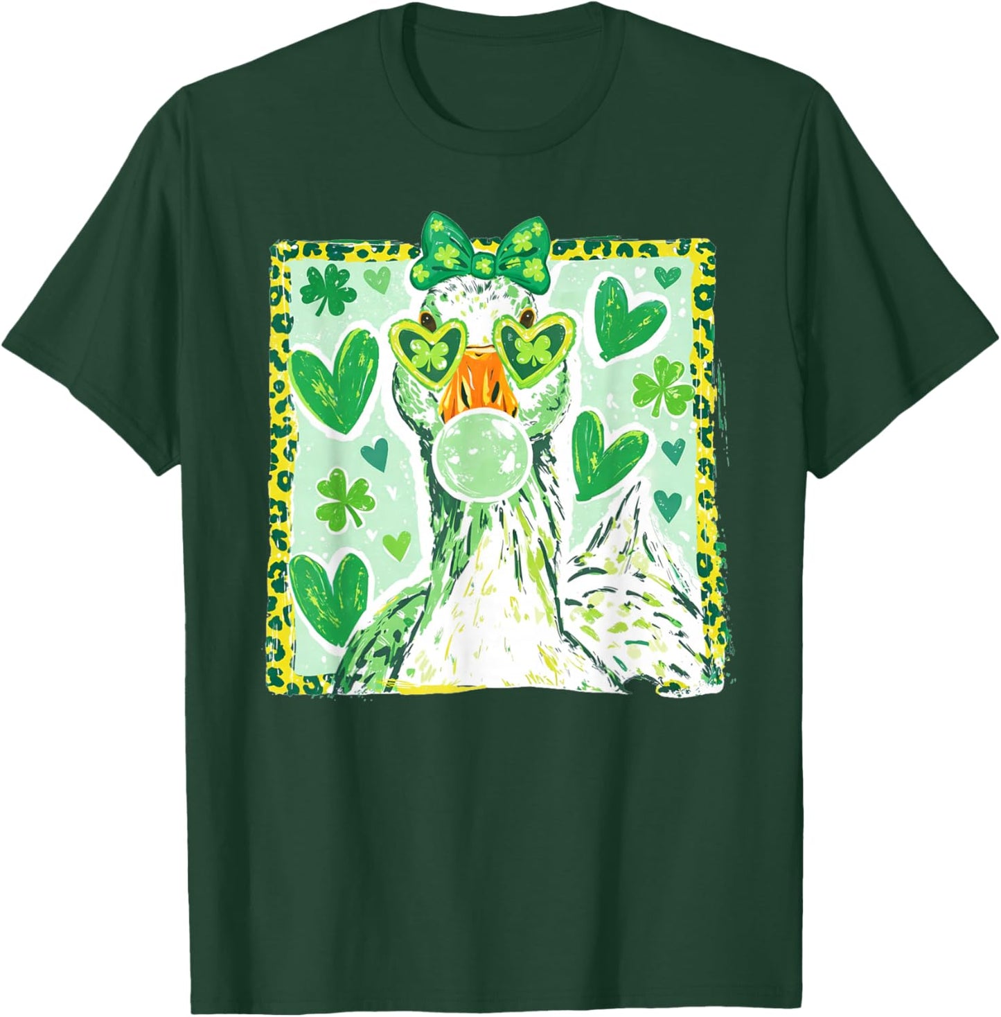 Leopard Coquette Goose Blowing Bubble Gum St Patrick’s Day T-Shirt - T-Shirt | Forest