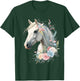 White Horse Portrait with Elegant Floral Elements T-Shirt - T-Shirt | Forest