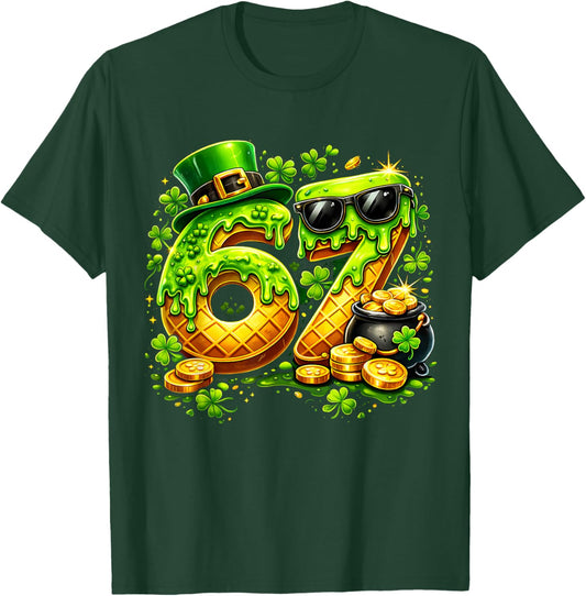 Six Seven Meme 67 St Patricks Day Shamrock Men Women Kids T-Shirt - T-Shirt | Forest