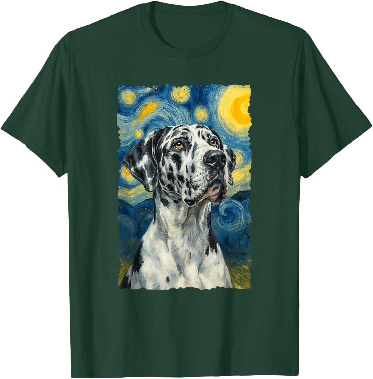 Harlequin Great Dane Van Gogh T-Shirt - T-Shirt | Forest