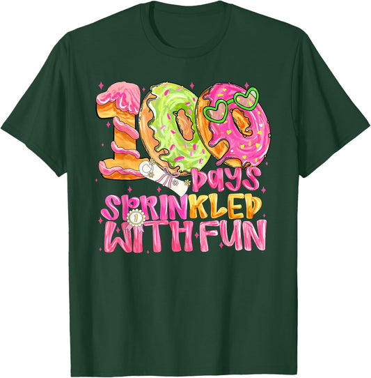 100th Day of School Girl 100 Days Prinkled with Fun Donut T-Shirt - T-Shirt | Forest