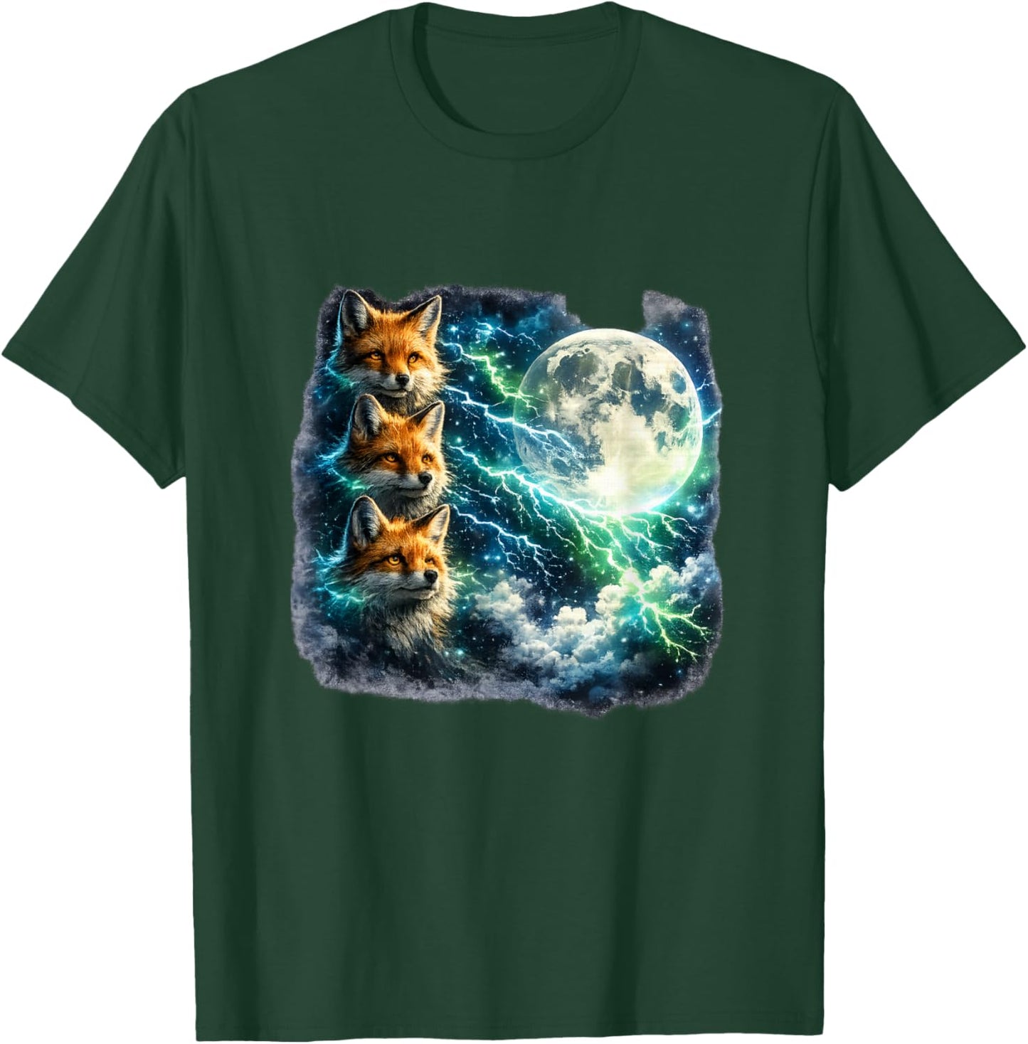 Mystical Foxes Under The Moonlight Art T-Shirt - T-Shirt | Forest
